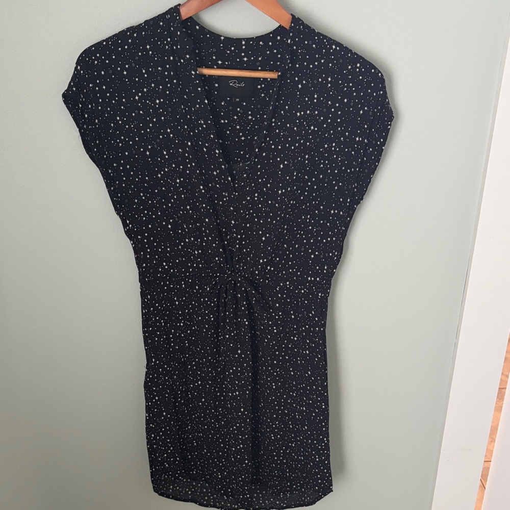 Rails Black Star Dot V-Neck Mini Dress